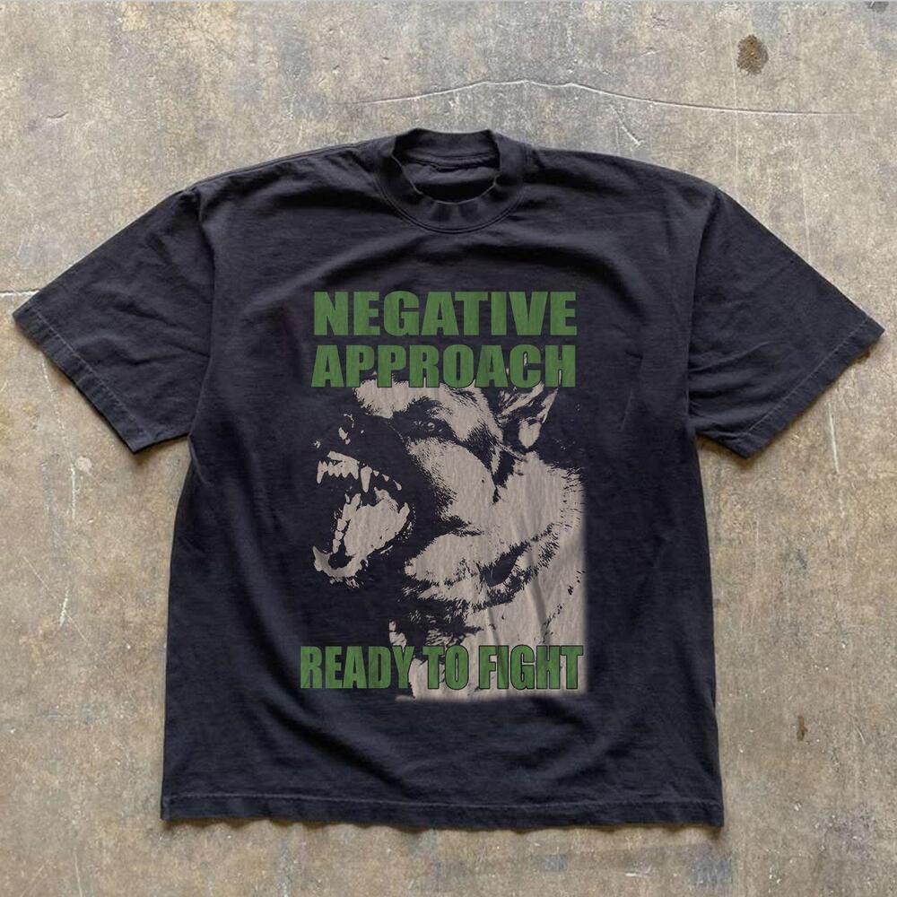 Negative Approach Ready To Fight Barking Dog Hardcore Punk Black Graphic T-Shirt